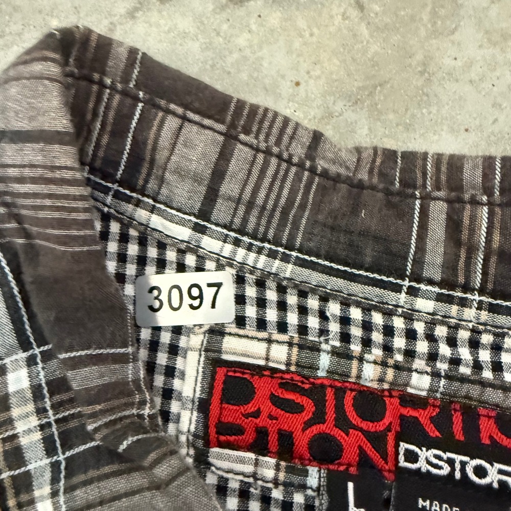 Y2K Mens Distortion Plaid Western Button Up Shirt Grunge Skater Large - Picture 8 of 8